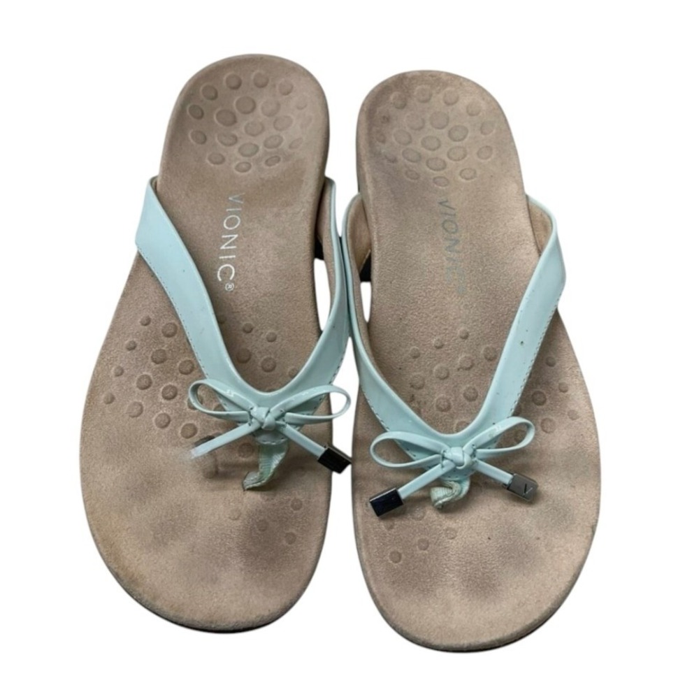 VIONIC Bella Sandals Shoes Flip-Flops MINT GREEN PATENT Vegan Leather Orthotic 6